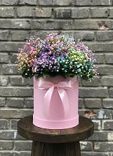 Цветочная композиция из Гипсофила и Розы в шляпной коробке в Североонежск