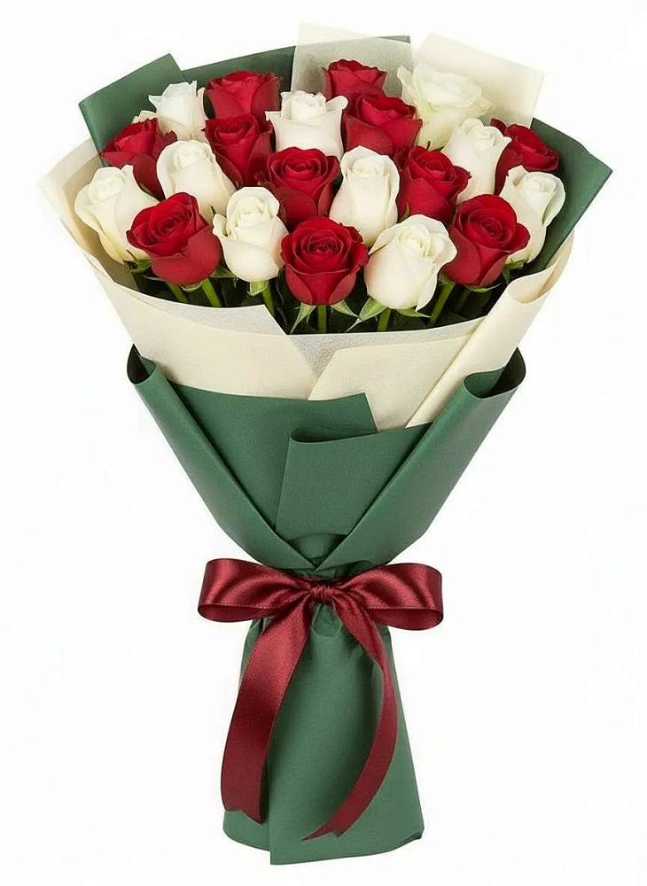 Букет Микс из красных и белых роз в Североонежск