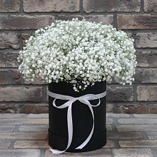 Цветочная композиция из Гипсофила в шляпной коробке в Североонежск