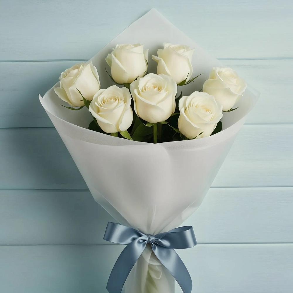 Букет 7 Белых роз Эдлесс Лав в Североонежск